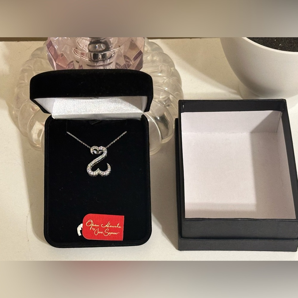 Jane Seymour White Gold & Diamonds Open Heart Necklace